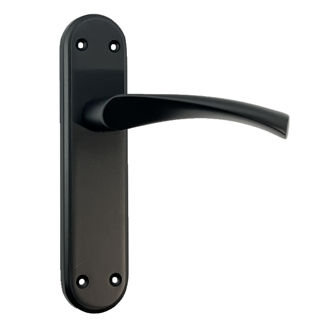 Poignées de porte Genova noir mat avec loquet à levier tournant sur plaque arrière Marina moderne
