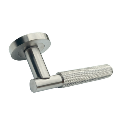 Poignées de porte moletées tournantes à levier satiné sur rosace ronde, poignée de loquet de luxe