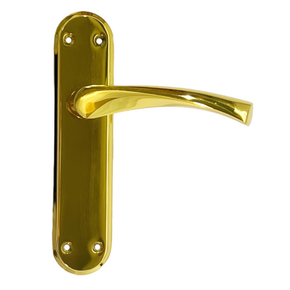 Poignées de porte Genova en laiton poli avec loquet à levier tournant sur plaque arrière Marina moderne