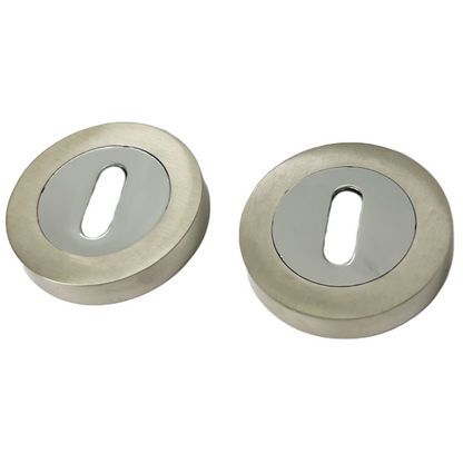Paire de cache-serrures de serrure à mortaise en chrome et nickel satiné