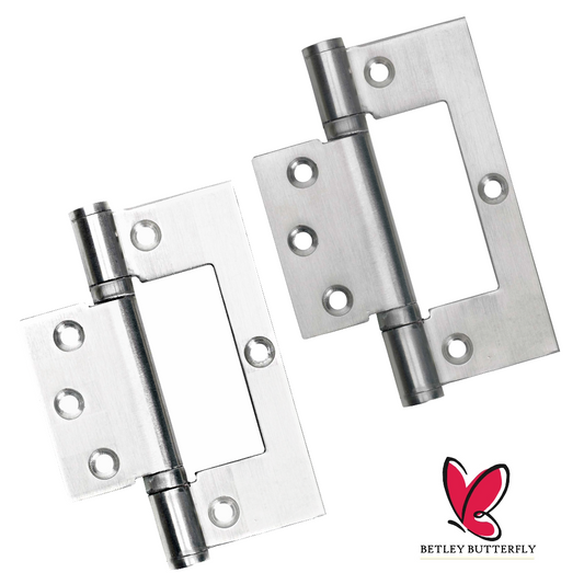 Charnières de 4 pouces en acier inoxydable à roulement à billes pour porte de placard affleurante, chrome satiné 