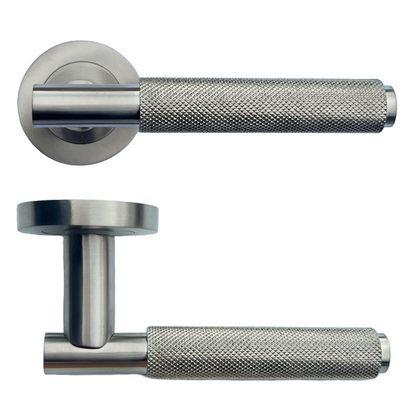 Poignées de porte moletées tournantes à levier satiné sur rosace ronde, poignée de loquet de luxe