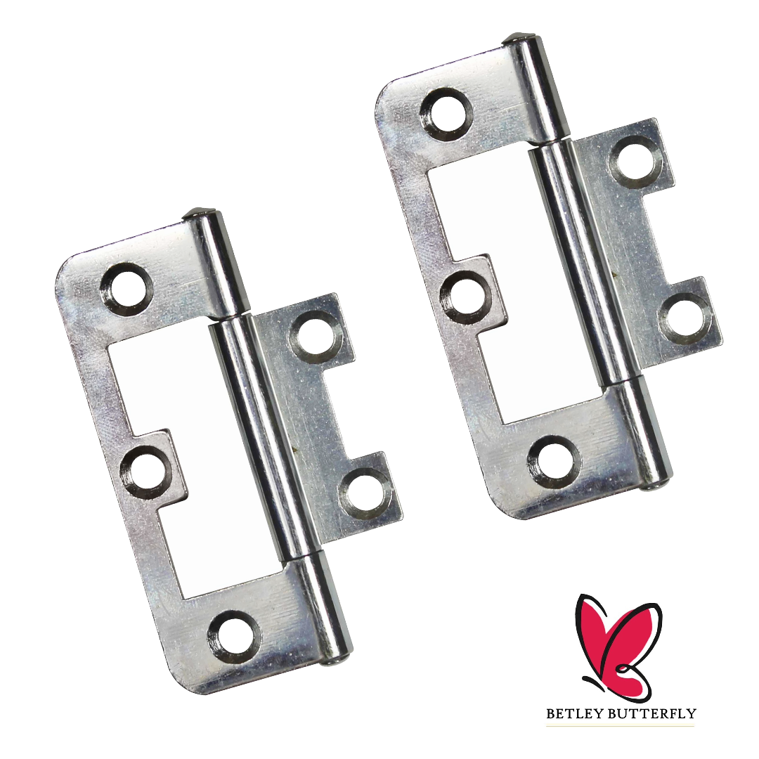 Paire de charnières affleurantes pour portes d'armoires, 50, 60, 75, 100 mm, plaque de fixation zinguée