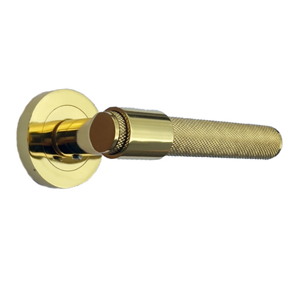 Poignées de porte moletées en laiton poli, boucle et col, levier sur rosace ronde, poignée de loquet de luxe
