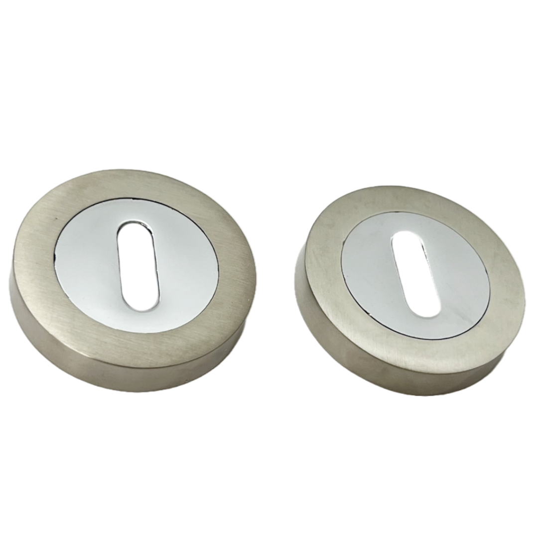 Paire de cache-serrures de serrure à mortaise en chrome et nickel satiné