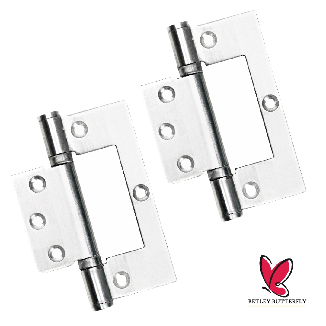 Charnières de 4 pouces en acier inoxydable à roulement à billes pour porte de placard affleurante, chrome satiné 