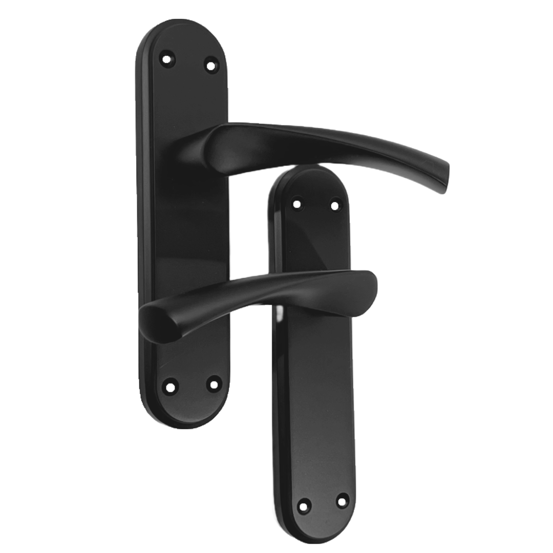 Poignées de porte Genova noir mat avec loquet à levier tournant sur plaque arrière Marina moderne
