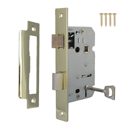 Serrure à mortaise à 3 leviers en laiton, clé 2,5" 64 mm, verrou traversant, poignée de salle de bain réversible