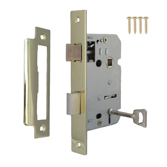 Serrure à mortaise à 3 leviers en laiton, clé 2,5" 64 mm, verrou traversant, poignée de salle de bain réversible
