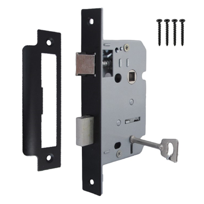 Serrure à mortaise à 3 leviers, noire mate, pour châssis, clé 3" 76 mm, verrou traversant, poignée de salle de bain réversible