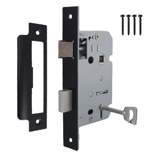 Serrure à mortaise à 3 leviers, noire mate, pour châssis, clé 3" 76 mm, verrou traversant, poignée de salle de bain réversible