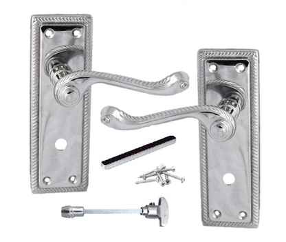 Poignées de porte de salle de bain à levier géorgien avec bord cordé - Chrome 150 mm x 50 mm