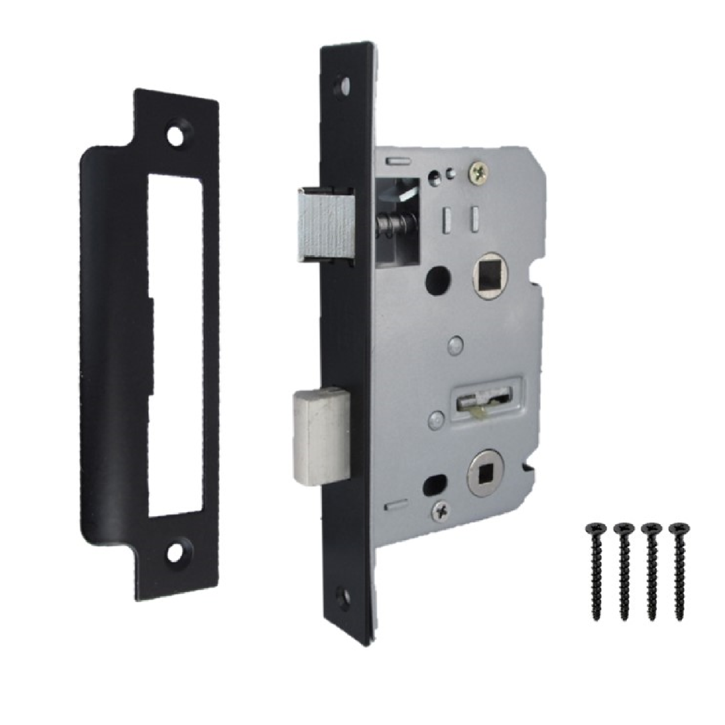 Serrure à mortaise pour salle de bain, noir mat, verrou à guillotine, 6,35 cm, 64 mm, verrou traversant, porte de bain réversible