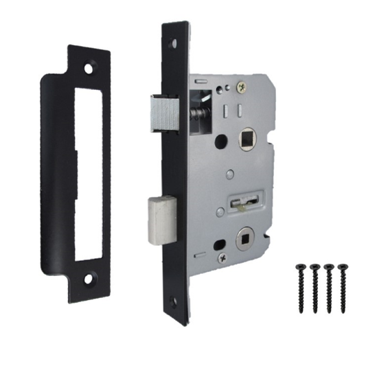 Serrure à mortaise pour salle de bain, noir mat, verrou à guillotine, 6,35 cm, 64 mm, verrou traversant, porte de bain réversible