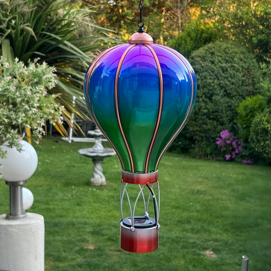 Montgolfière solaire Aurora – Suspension LED d'extérieur pour décoration de jardin, terrasse et porche