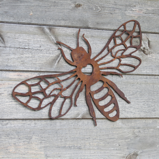 Grande décoration murale en métal rouillé représentant une silhouette d'abeille - Décoration murale pour le jardin