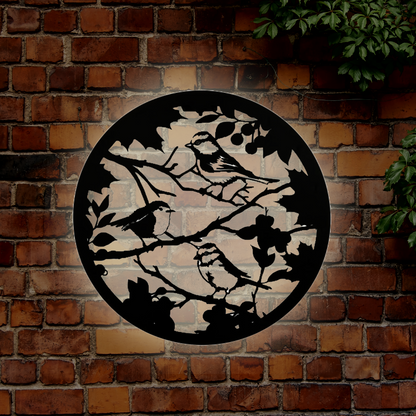Décoration murale en métal avec silhouette d'oiseau britannique rétroéclairée à l'énergie solaire – Décoration de jardin extérieur