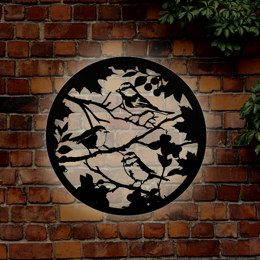 Décoration murale en métal avec silhouette d'oiseau britannique rétroéclairée à l'énergie solaire – Décoration de jardin extérieur