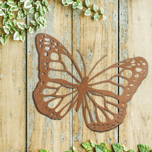 Grande silhouette de papillon rustique en métal - Décoration murale de jardin intérieure et extérieure