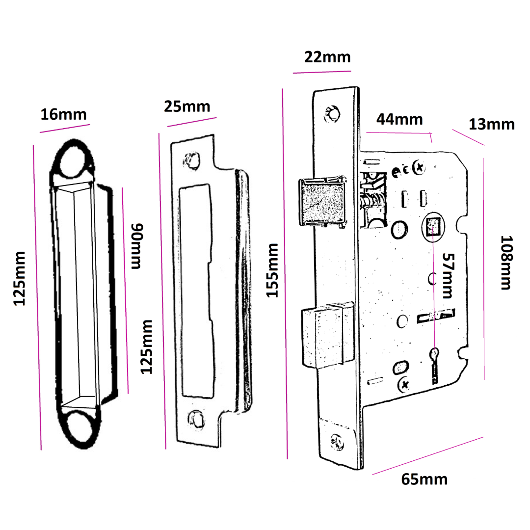 Serrure à mortaise pour salle de bain, noir mat, verrou à guillotine, 6,35 cm, 64 mm, verrou traversant, porte de bain réversible