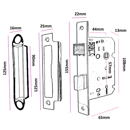 Serrure à mortaise pour salle de bain, noir mat, verrou à guillotine, 6,35 cm, 64 mm, verrou traversant, porte de bain réversible