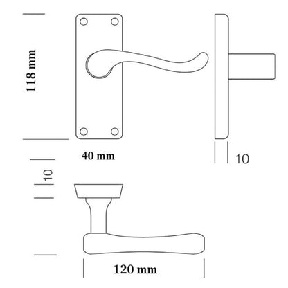 Poignées de porte à levier à défilement et loquet interne - Noir mat 118 x 40 mm