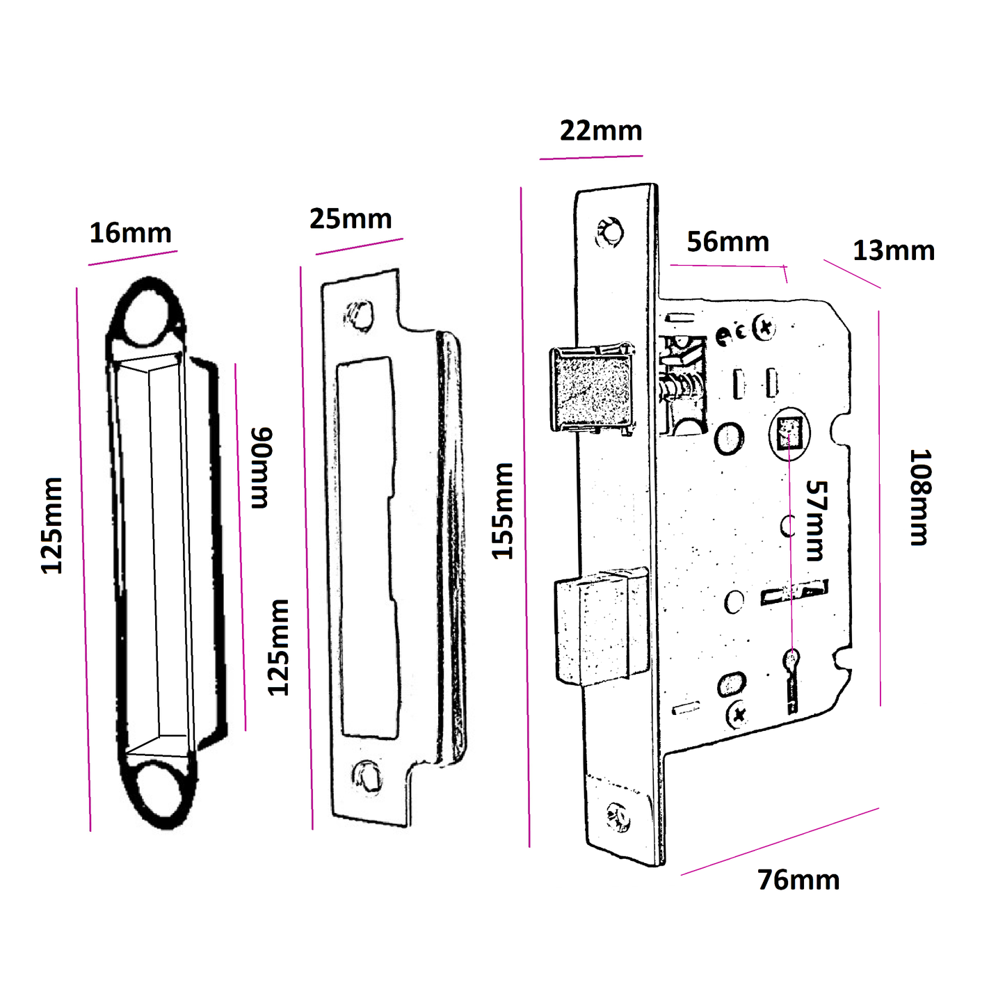Serrure à mortaise à 3 leviers en nickel, serrure à pêne traversant réversible pour salle de bain, clé 3" 76 mm