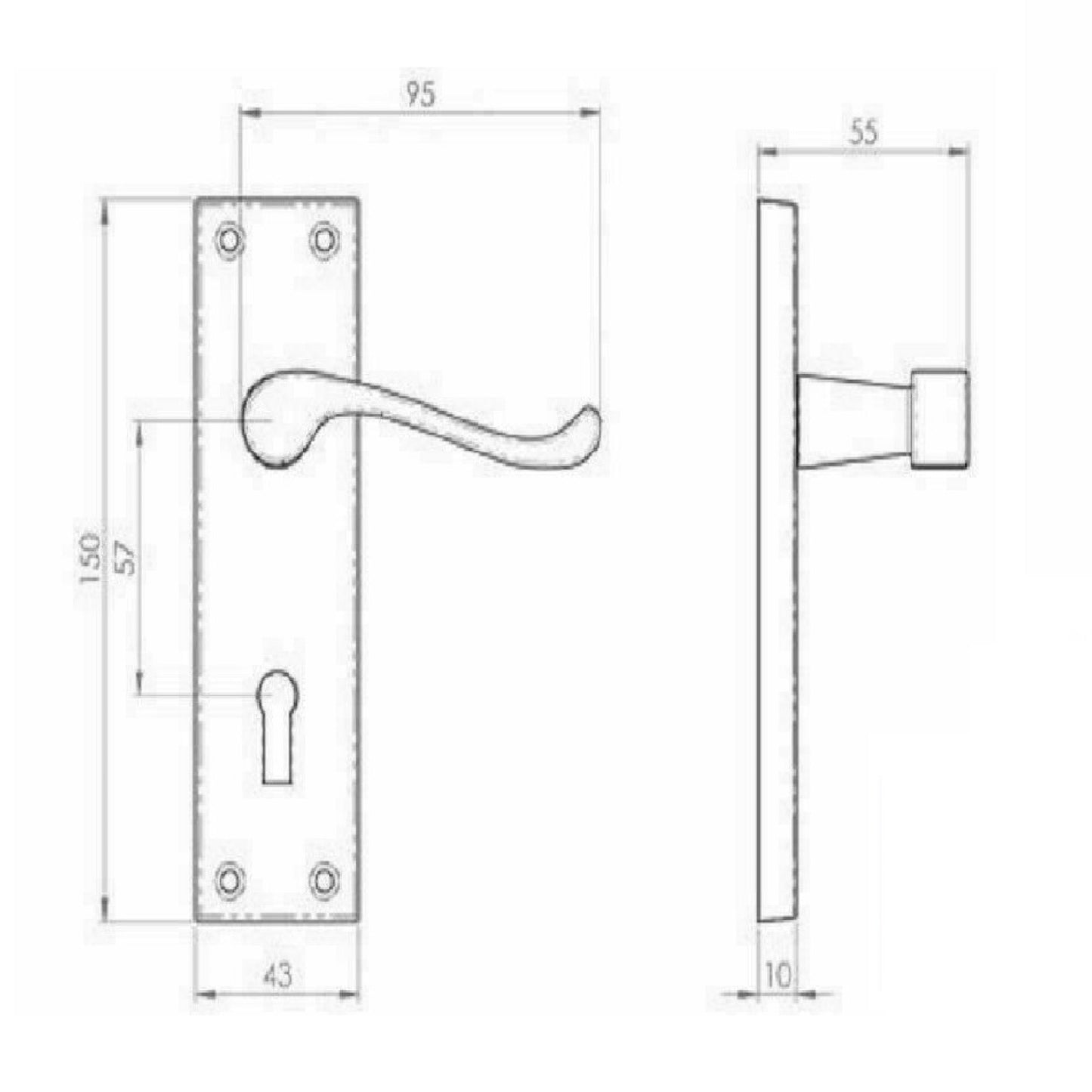 Poignées de porte victoriennes à levier et serrure à volutes - Pack laiton 150 x 40 mm