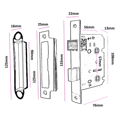 Serrure à mortaise pour salle de bain, serrure à guillotine en nickel, 7,6 cm, verrou traversant pour porte de bain réversible