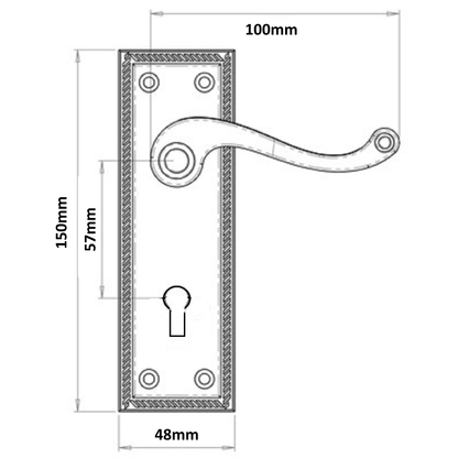 Poignées de porte à levier style géorgien, bord cordé, satiné, 150 mm x 50 mm