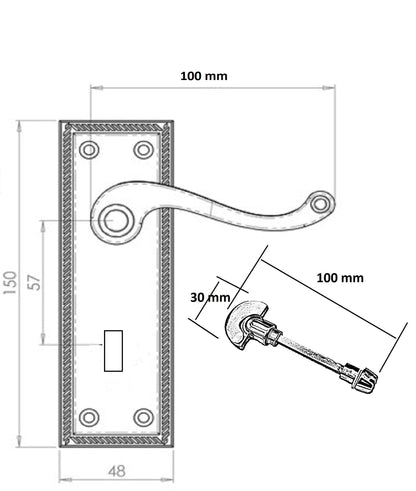 Poignées de porte de salle de bain en satin géorgien AVEC SERRURE