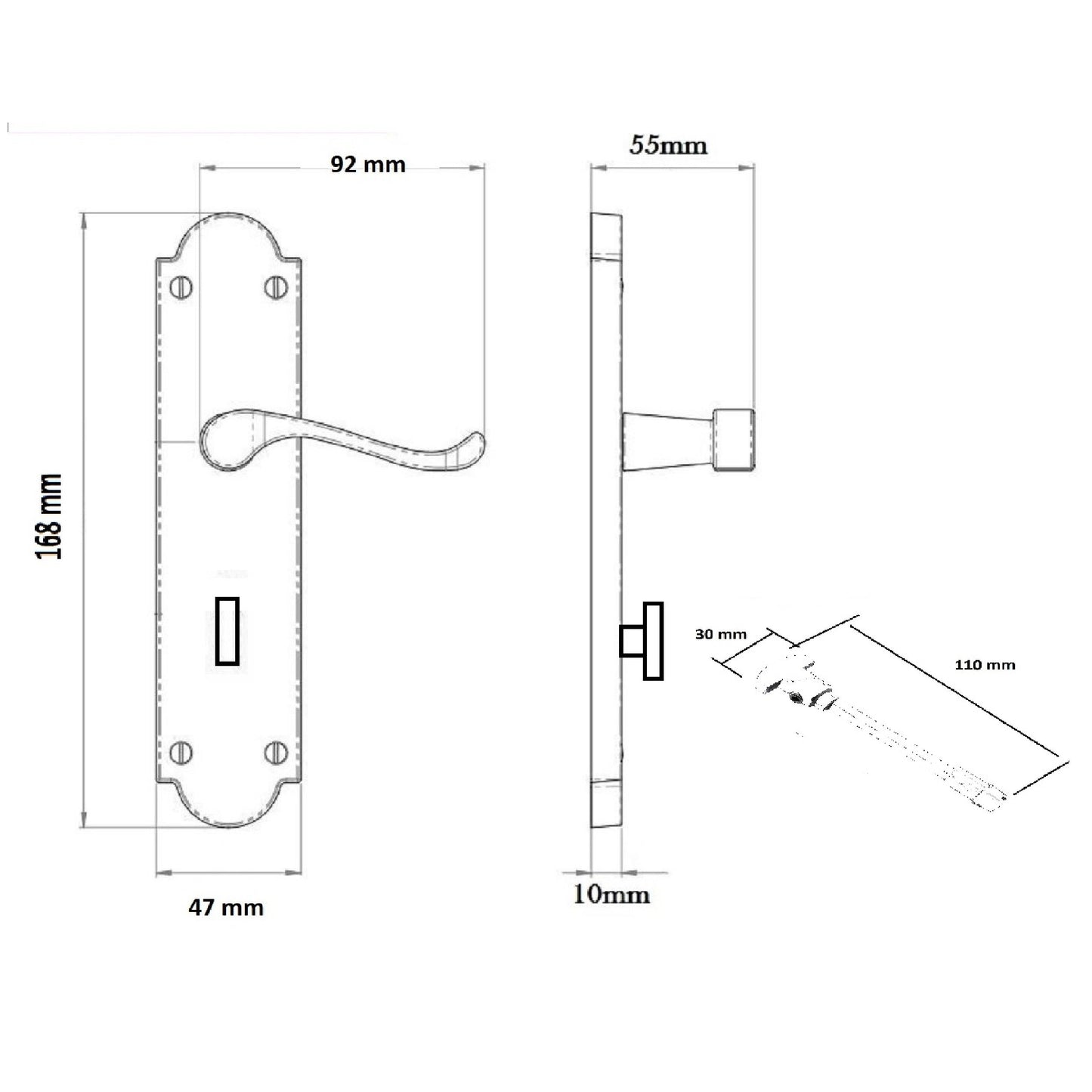 Poignée de porte Epsom noire mate pour salle de bain, lot de 1, 4 ou 6 paires