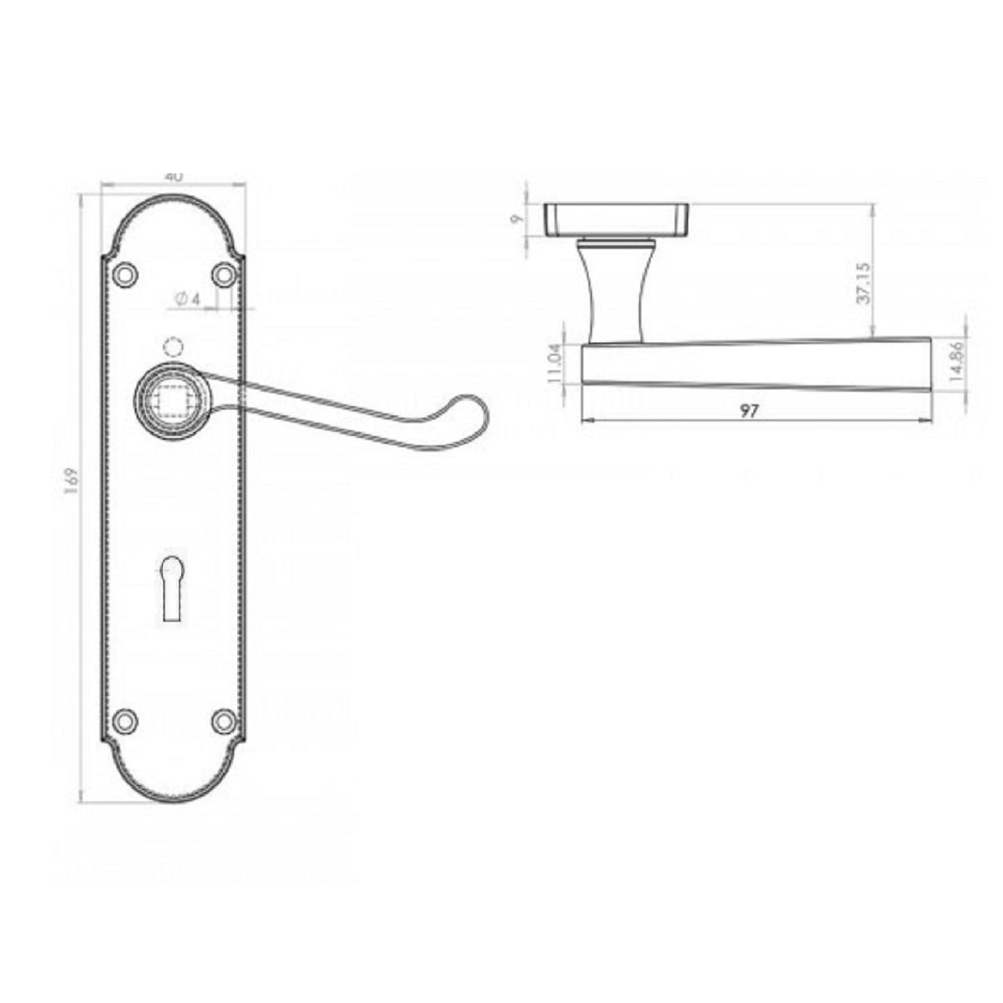 Poignée de porte Epsom à clé et levier de défilement - Pack nickel noir