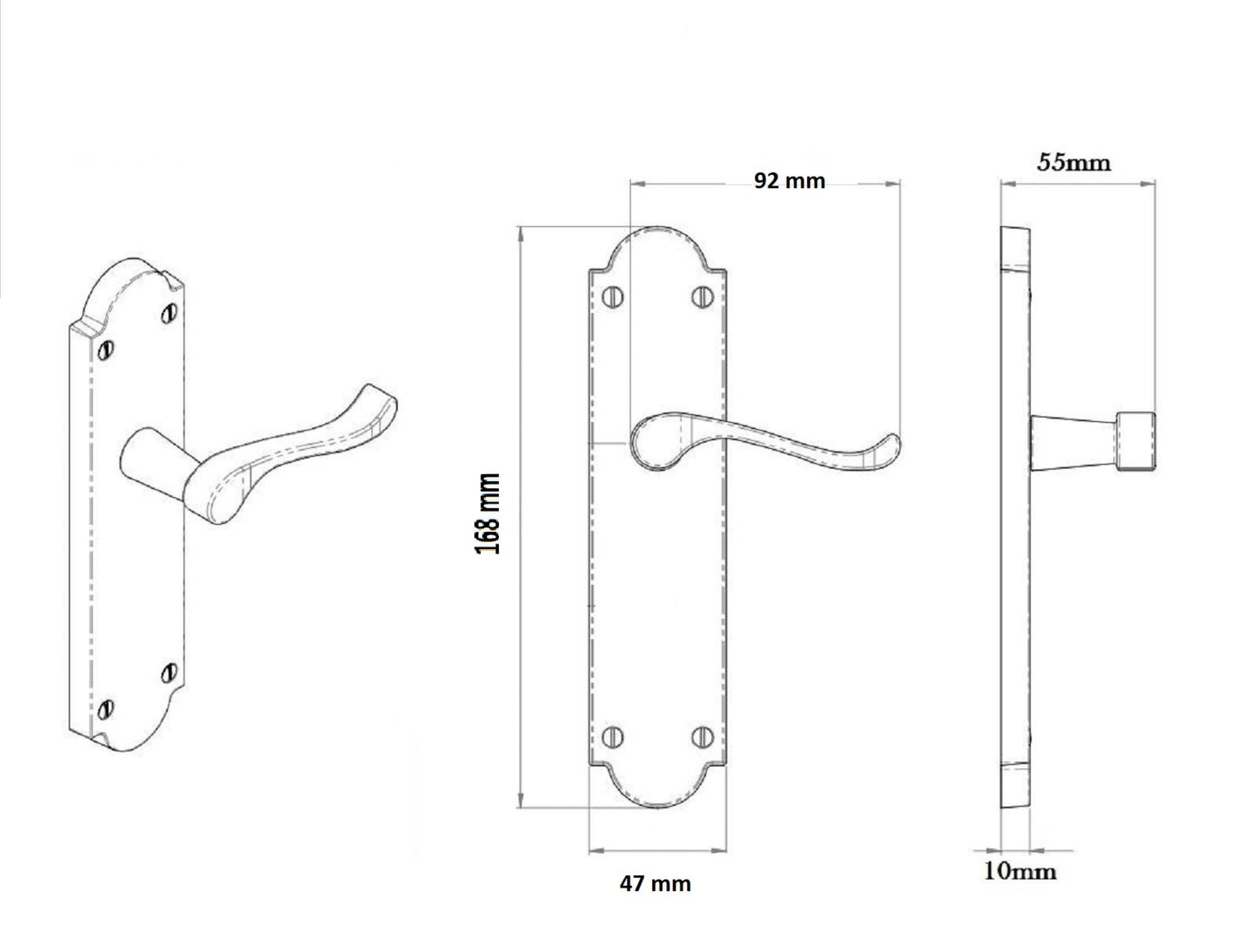 Loquet de porte Ashford à levier à volutes - Pack de loquets en laiton poli