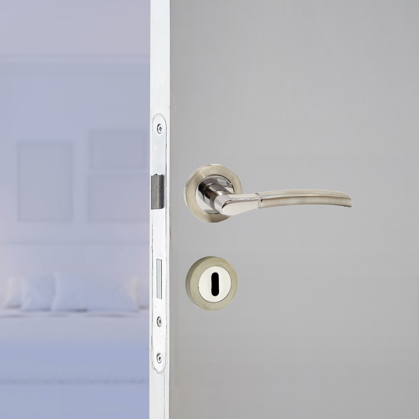 Poignées de porte Indiana à levier, rosace chromée satinée, 125 mm