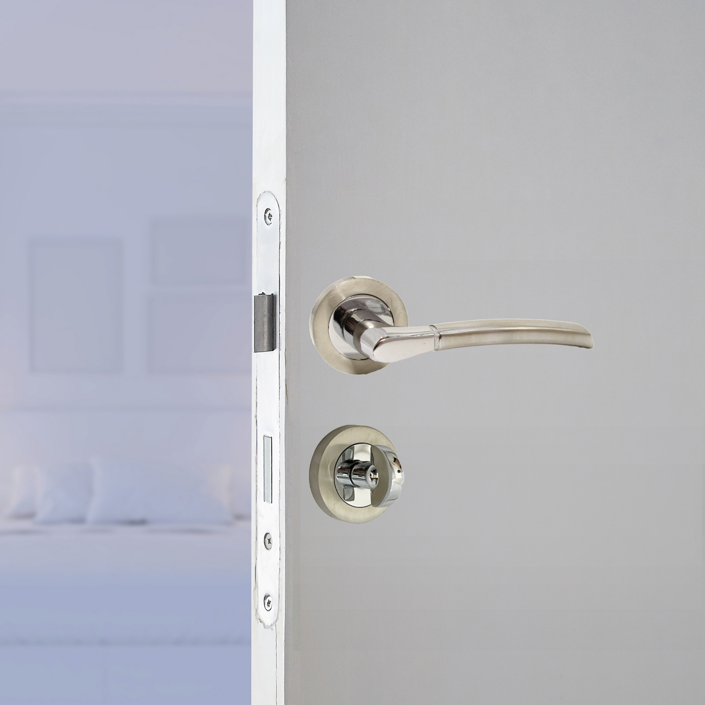 Poignées de porte Indiana à levier rosace - Chrome satiné pour salle de bain, lot de 125 mm