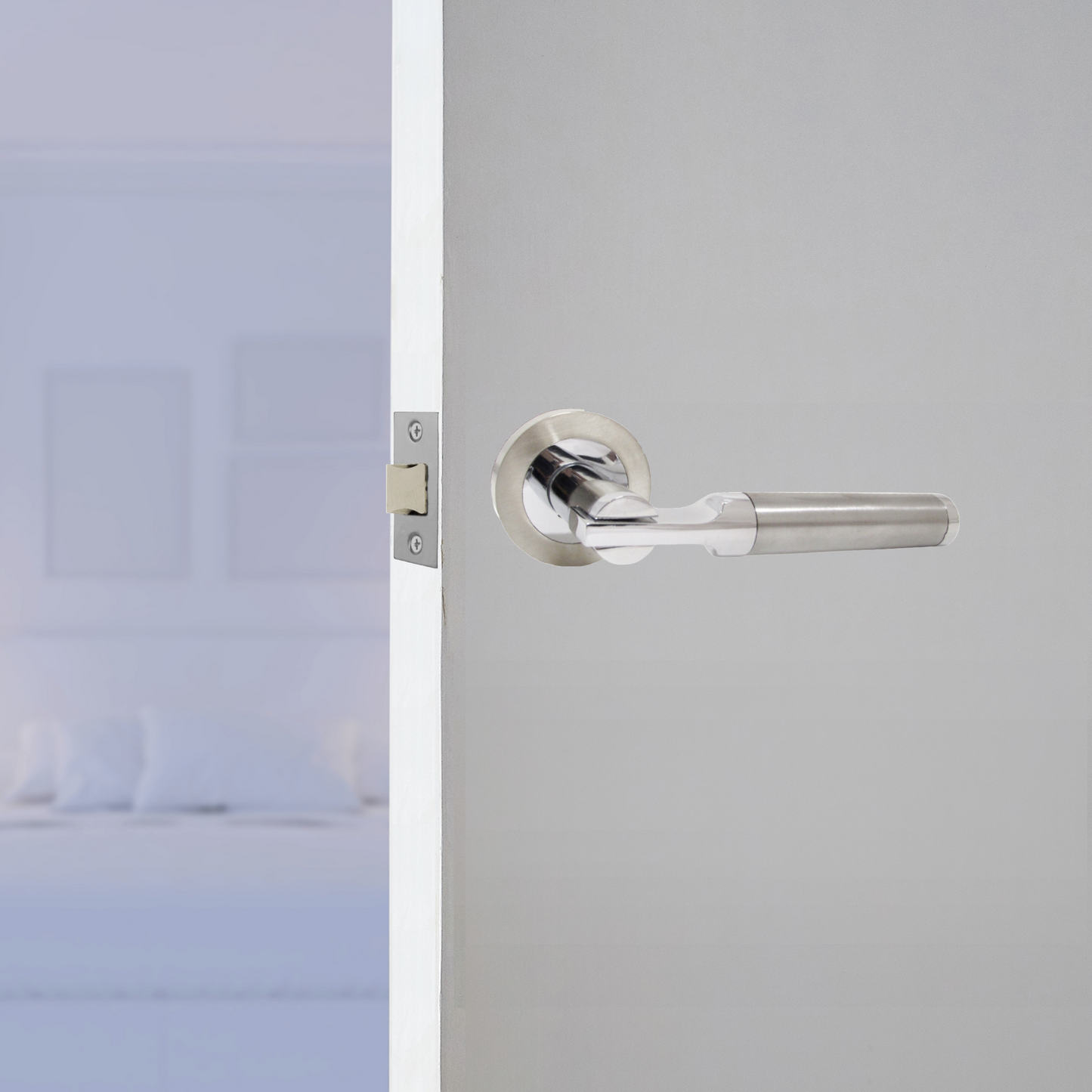 Poignées de porte Electra à levier sur rosace Duo - Pack de loquets chromés satinés avec charnières 140 mm