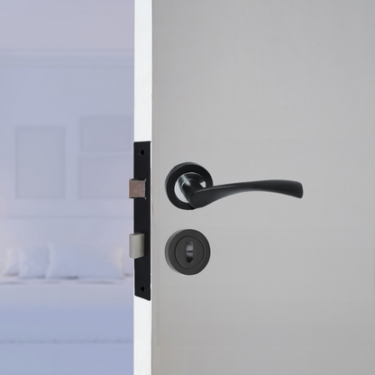 Poignées de porte Astrid à levier tournant sur rosace Duo - Loquet chromé noir mat 120 mm