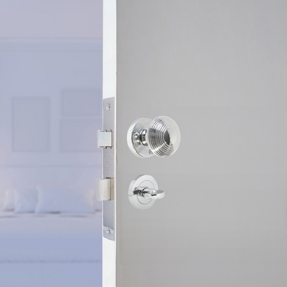 Boutons de porte à mortaise ronds cannelés - Serrure à bouton de salle de bain chromé 56 mm