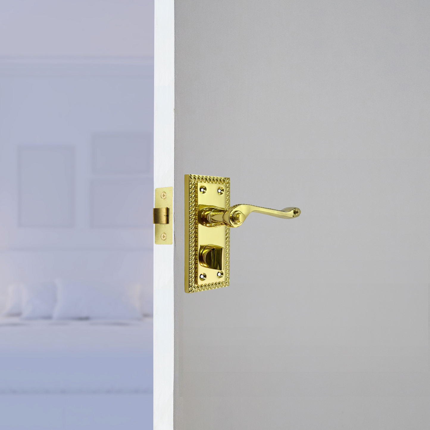 Poignées de porte géorgiennes en laiton pour WC et salle de bain, 108 mm x 48 mm, levier à défilement