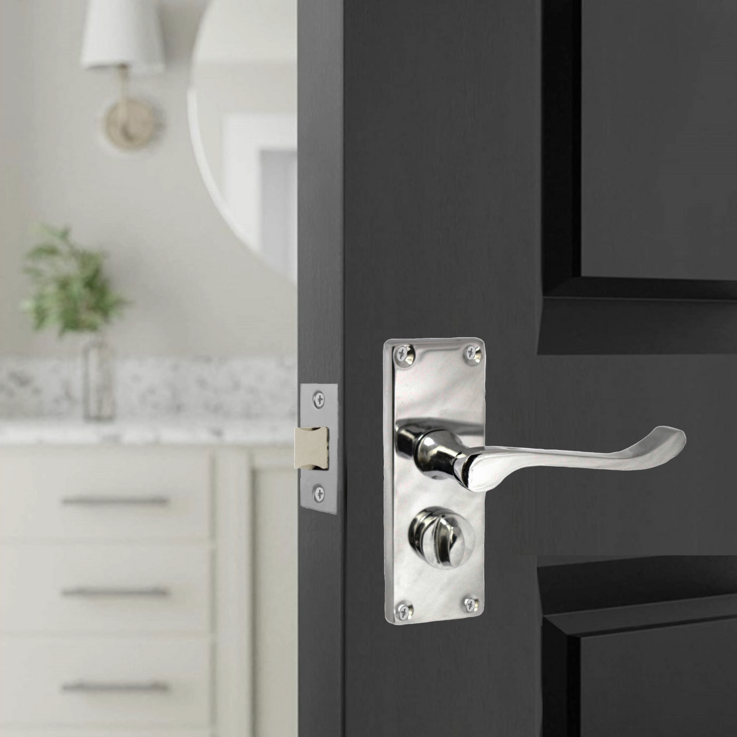 Poignées de porte à volutes pour salle de bain, WC, serrure de confidentialité - Chrome 118 x 40 mm