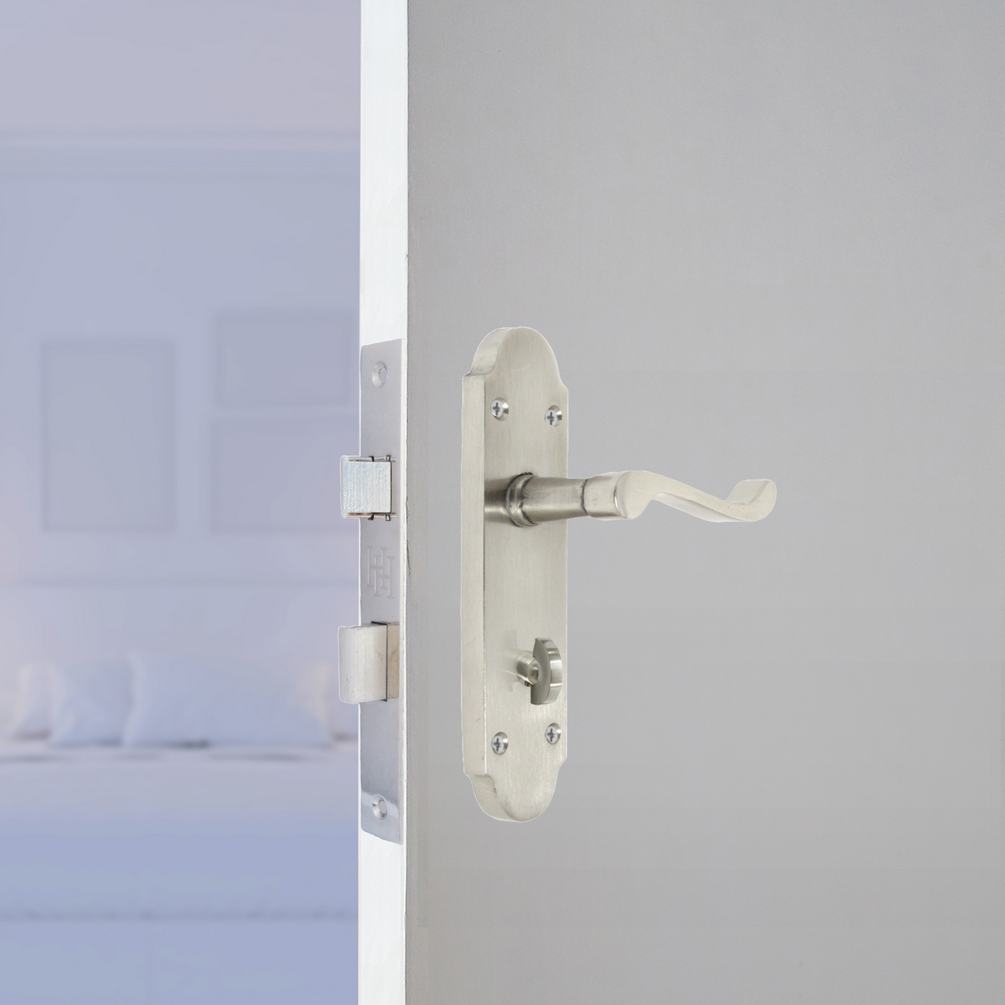 Poignées de porte de salle de bain Epsom à levier à défilement - Satin