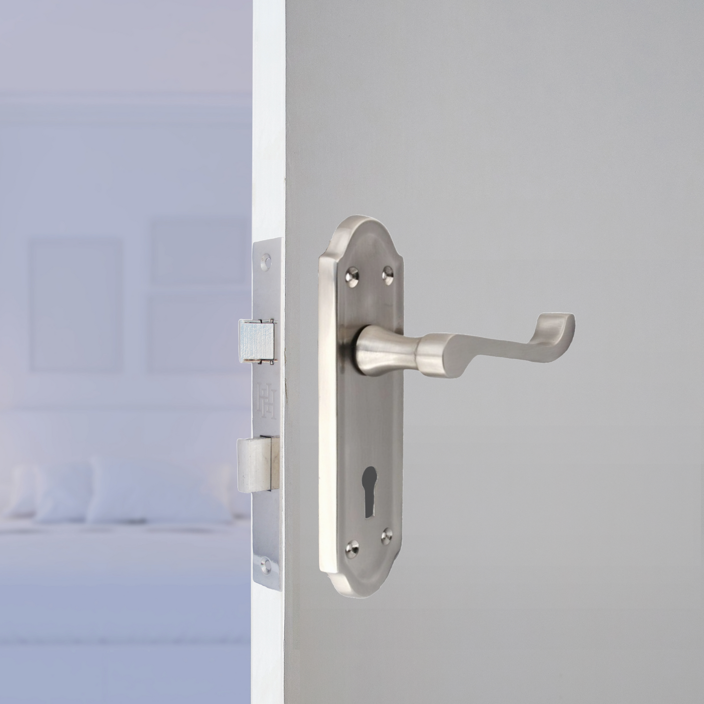 Poignées de porte Ashford multipack, serrure à clé, levier à défilement, satin, 1/4/6 paires