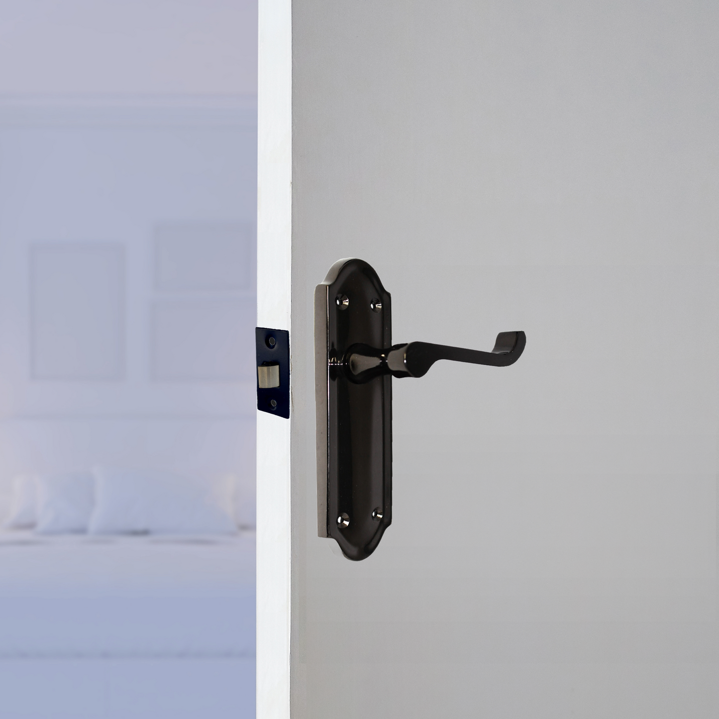 Loquet de porte Ashford à levier à défilement - Pack loquet et charnière en nickel noir
