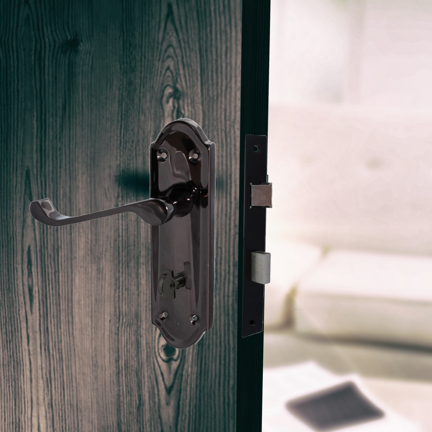 Poignée de porte Ashford pour salle de bain, levier à défilement, nickel noir
