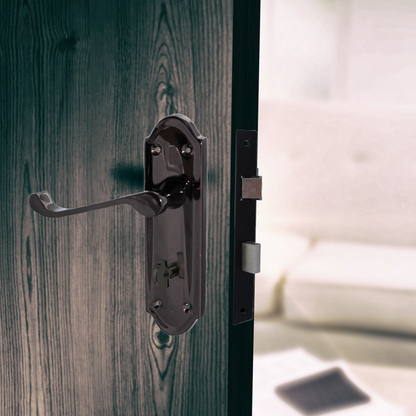 Poignée de porte Ashford pour salle de bain, levier à défilement, nickel noir