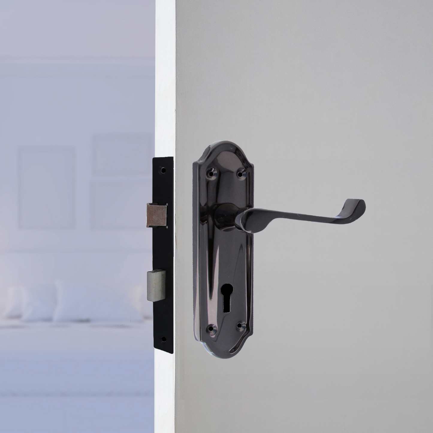 Poignée de porte Ashford avec serrure à clé et levier à défilement - Pack de serrures à clé en nickel noir