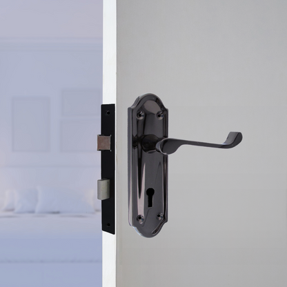 Poignée de porte Ashford avec serrure à clé et levier à défilement - Pack de serrures à clé en nickel noir