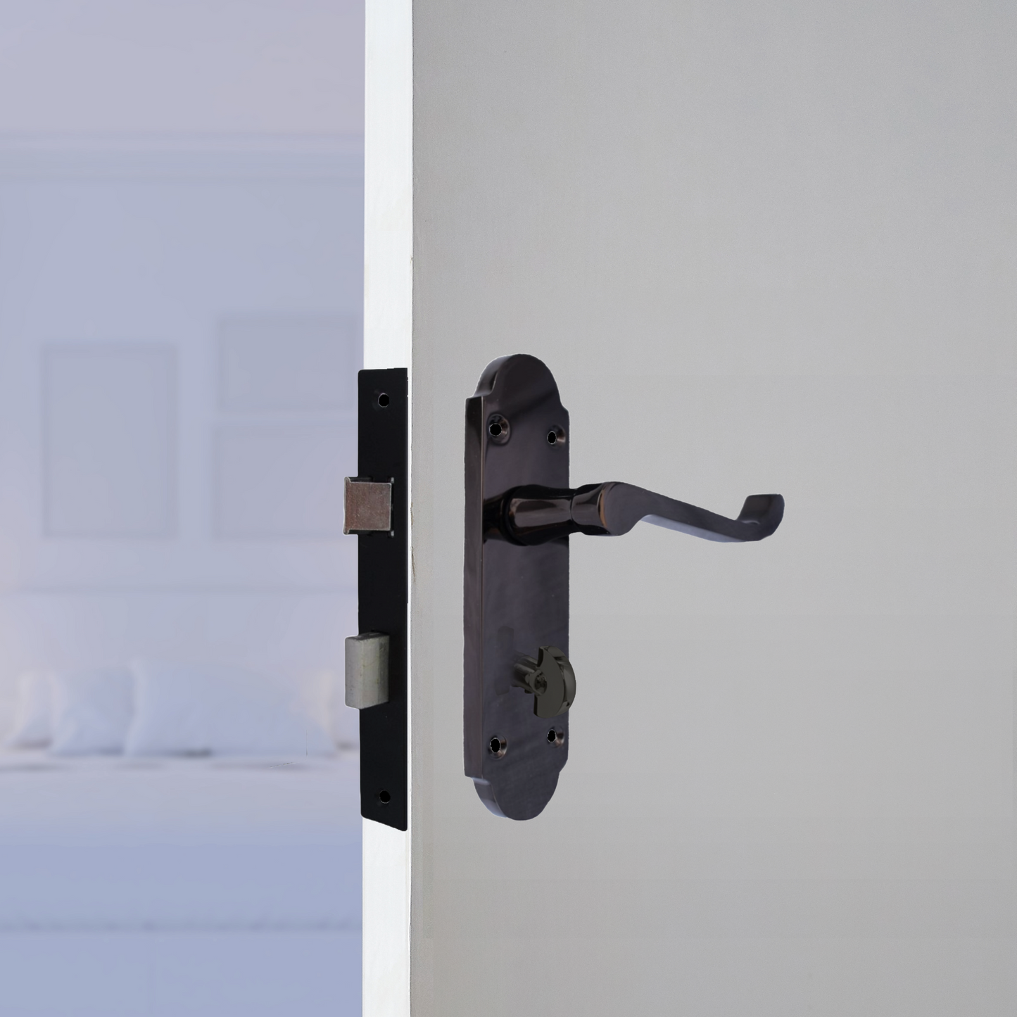 Poignée de porte Epsom pour salle de bain, serrure à levier à défilement - Charnières en nickel noir