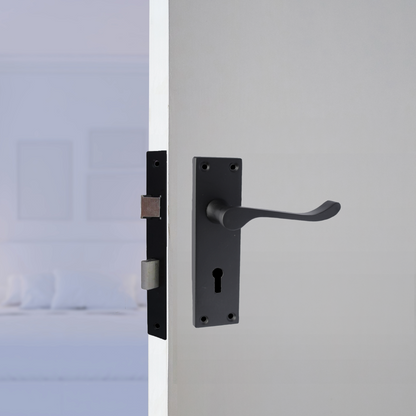 Poignées de porte victoriennes à levier et serrure à volutes - Noir mat, pack 150 x 40 mm